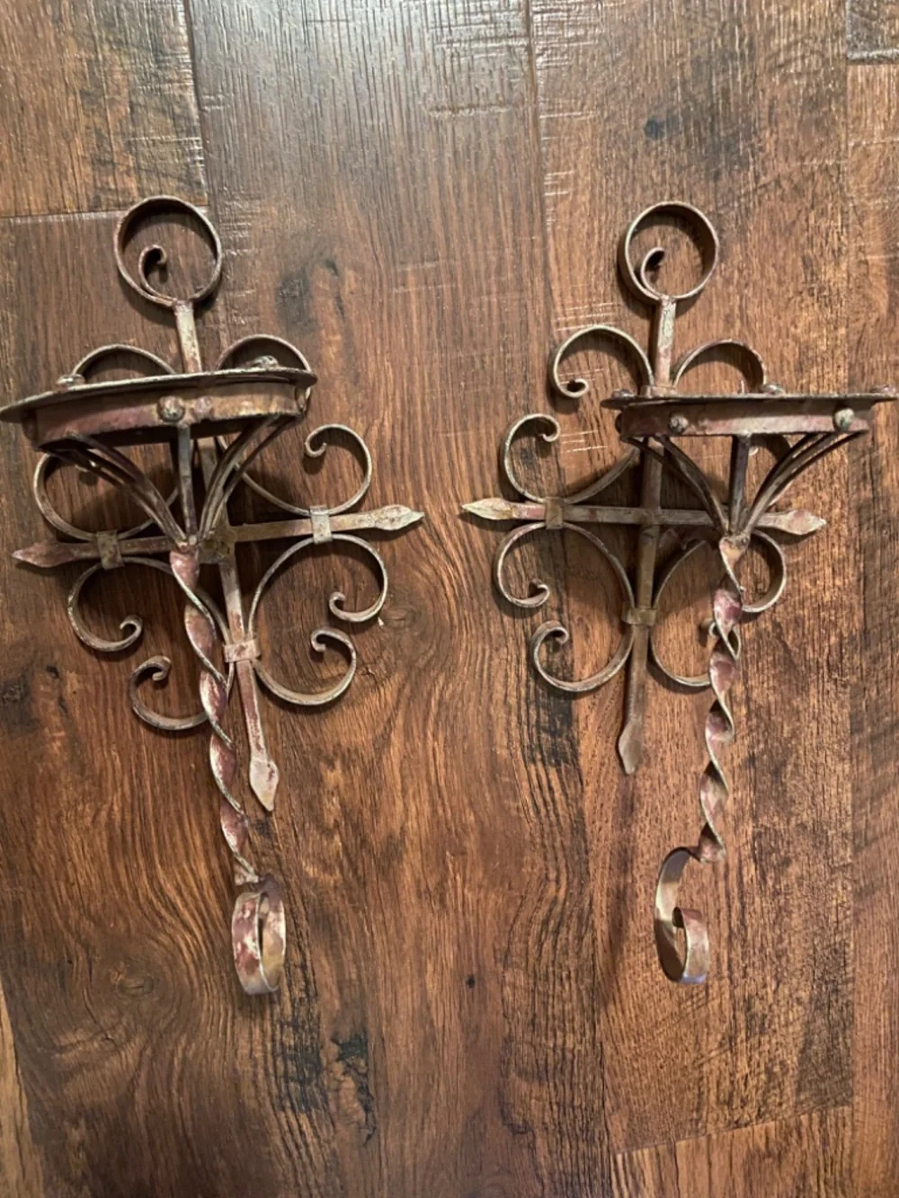 Pair of 2 Wall Sconces Dark/Light  Brown/Burgundy/Maroon Candle Holder Rustic